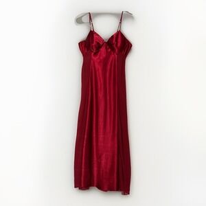 Vintage Red Satin Sheer Slip Dress Womens Small Coquette Spring Fairy Soft Twee‎